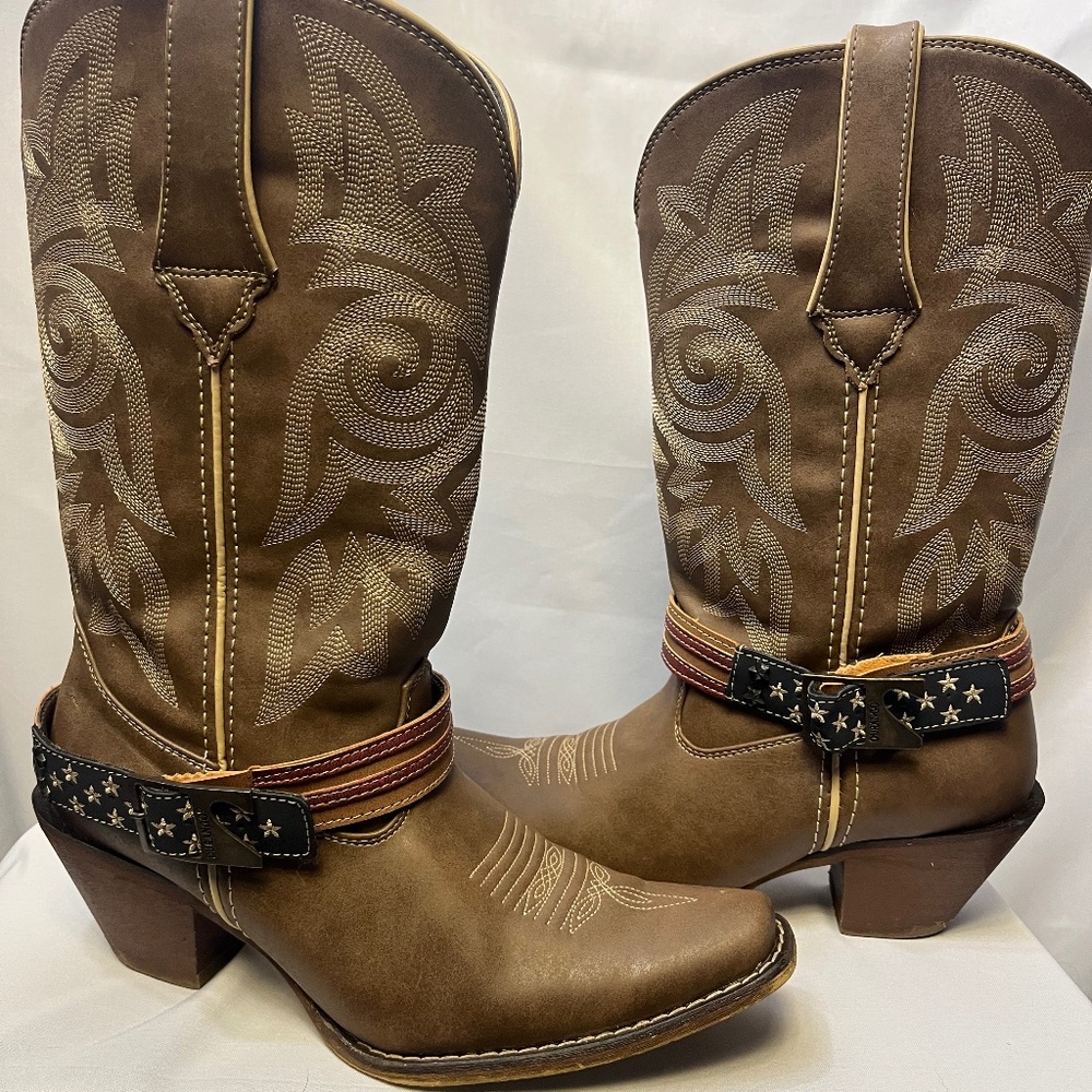 Durango Women’s Brown Leather Embroidered Western Cowboy American Flag (8.5)